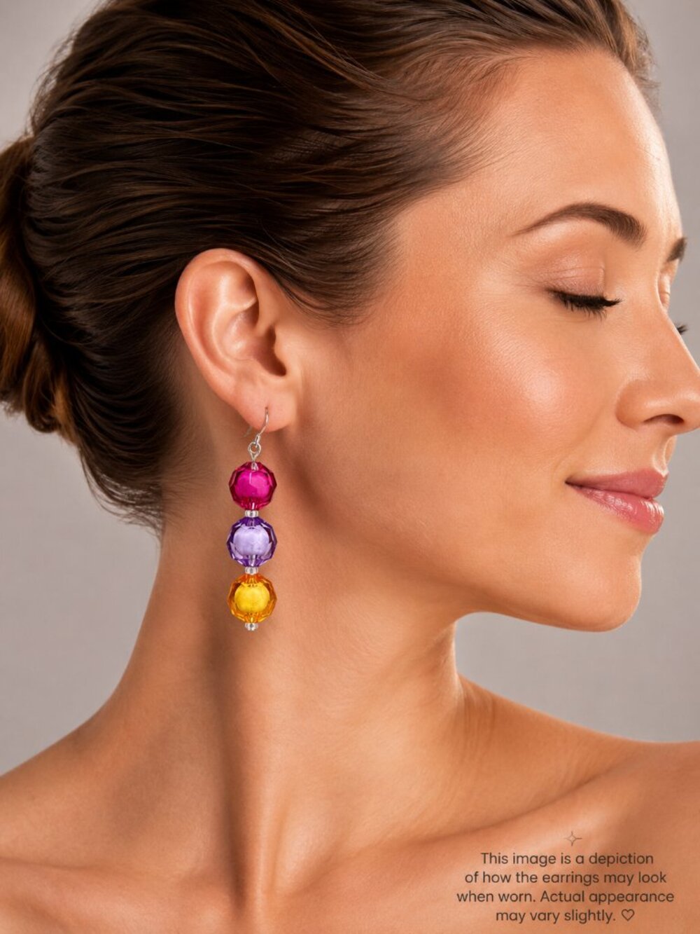 "Sunset Sorbet" Hand Crafted Triple-Bead Dangle Earrings — Pink, Purple & Orange